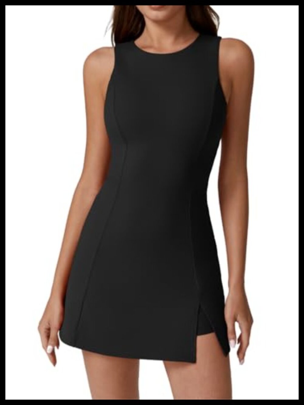 QINSEN Womens Tennis Dress Sleeveless Side Slit Athletic Mini with Shorts